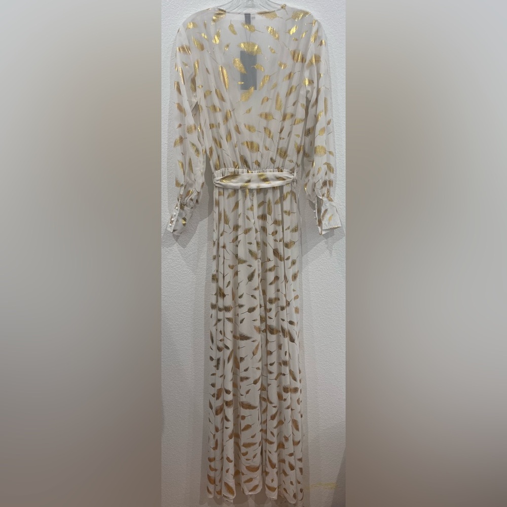 NWT Miss Ord Sheer Long Sleeve Feather Patrn High Slit Women's Maxi Cover Dress. - Picture 15 of 16